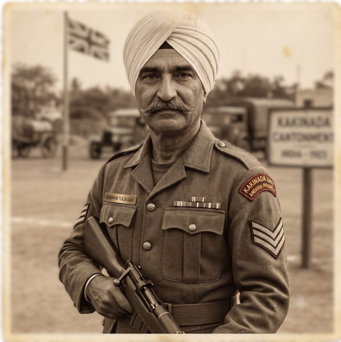 Beeram Tulsi Das in British Indian Army uniform, Kakinada Unit, Andhra Pradesh